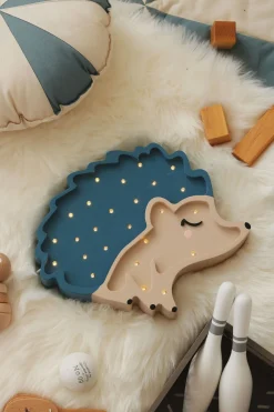 Little Lights Lampe Pindsvin, Træ/Blå