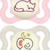 MAM Supreme Night Silikone Sut 0-6m 2-pak, Pink/Neutral