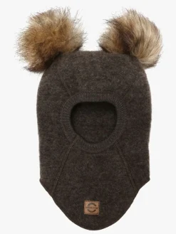 Mikk-Line Elefanthue Merinould med Pomponer, Dark Brown Melange