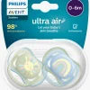 Philips Avent Ultra Air Deco Sut 2-Pak 0-6m, Grøn/Blå
