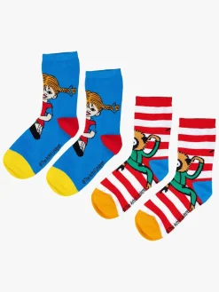 Pippi Langstrømpe Strømper 2-pak, Blå/Rød