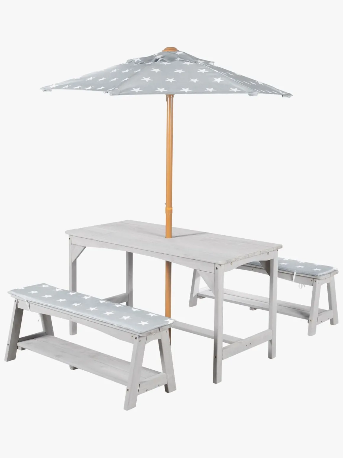 Roba Børn Picnicbord Set til 4 Deluxe med Parasol & Hynder, Grå