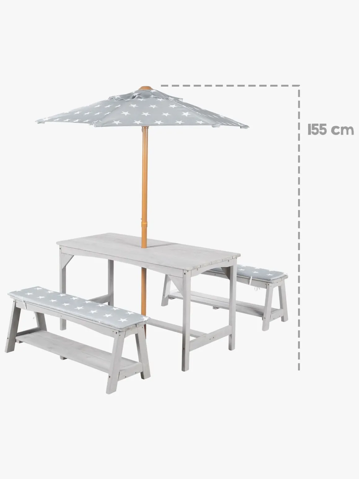 Roba Børn Picnicbord Set til 4 Deluxe med Parasol & Hynder, Grå