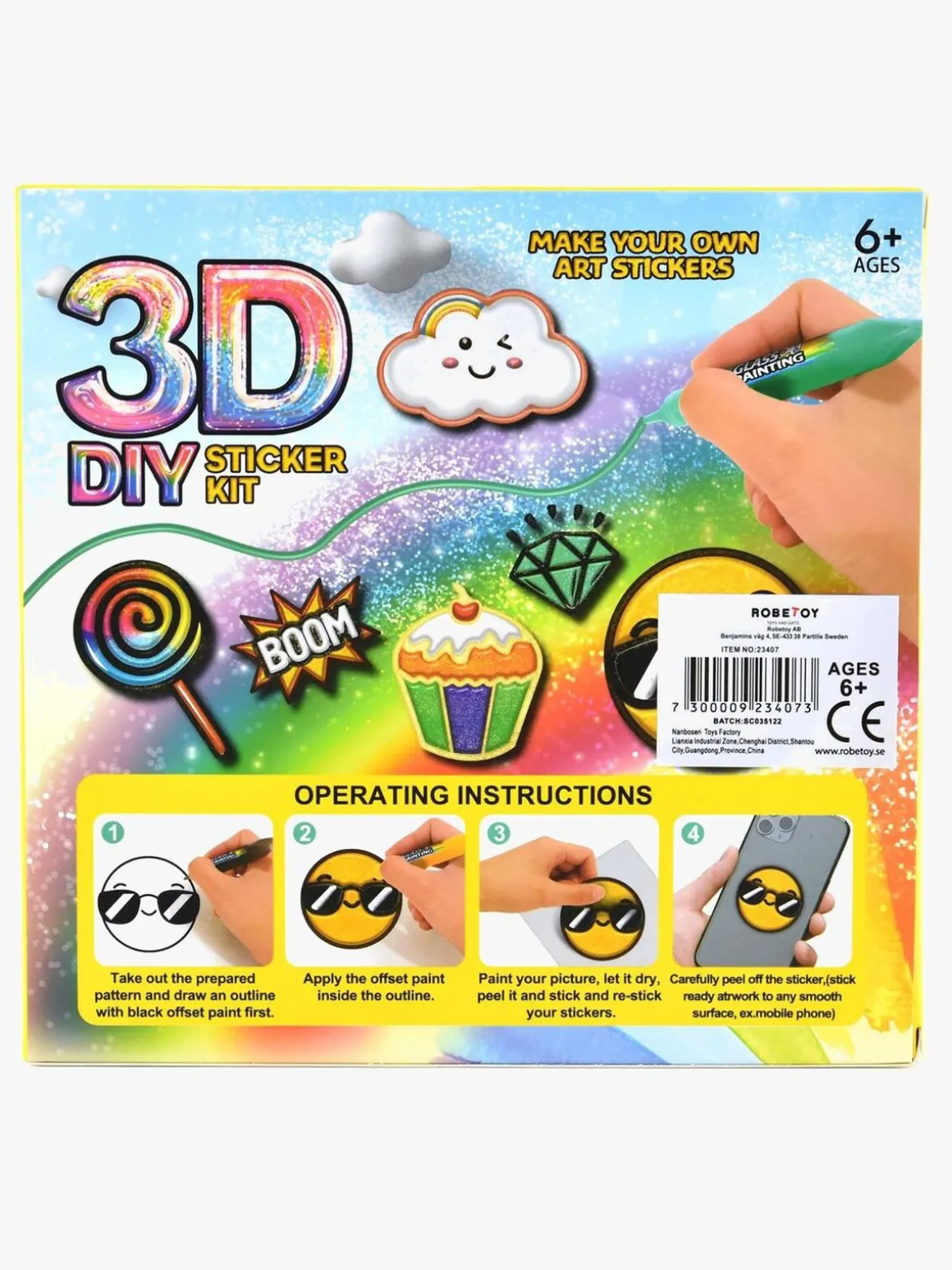 Robetoy 3D DIY Klistermærkesæt Penne 10 Stk.